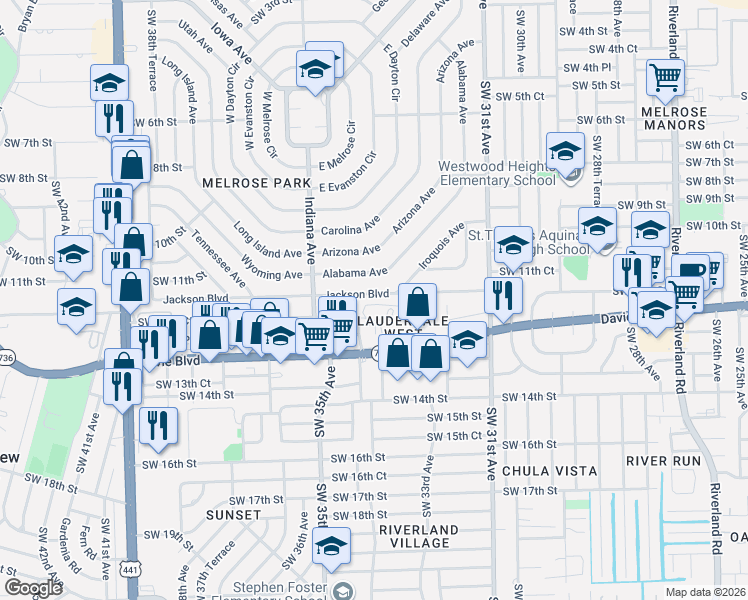 map of restaurants, bars, coffee shops, grocery stores, and more near 1148 Alabama Avenue in Fort Lauderdale