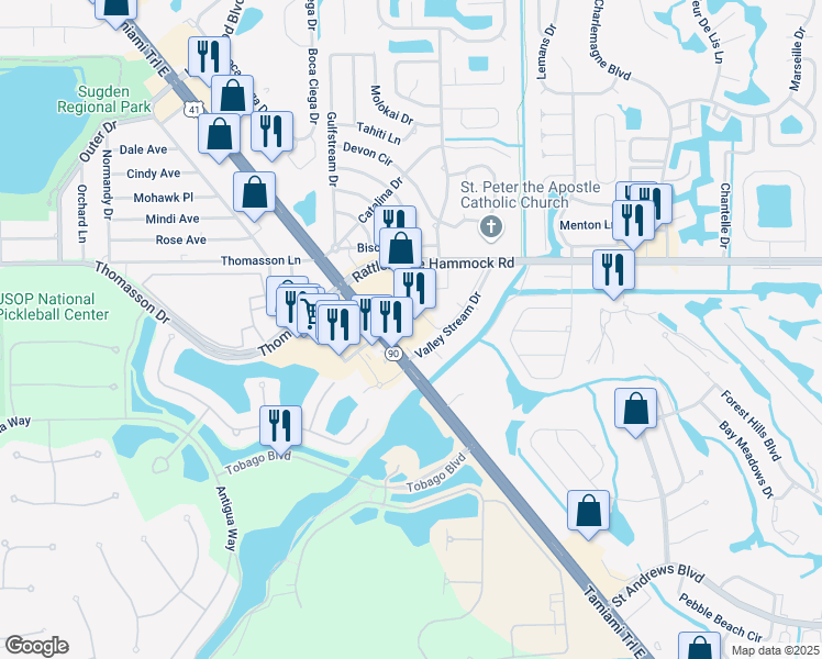 map of restaurants, bars, coffee shops, grocery stores, and more near 4995 Tamiami Trail East in Naples