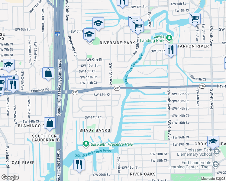 map of restaurants, bars, coffee shops, grocery stores, and more near 1451 Southwest 11th Place in Fort Lauderdale