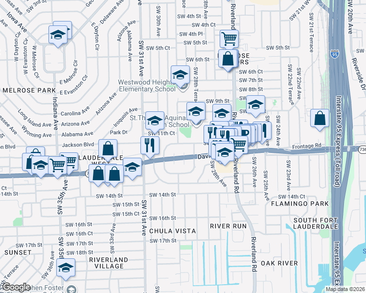 map of restaurants, bars, coffee shops, grocery stores, and more near 1167 Southwest 29th Avenue in Fort Lauderdale