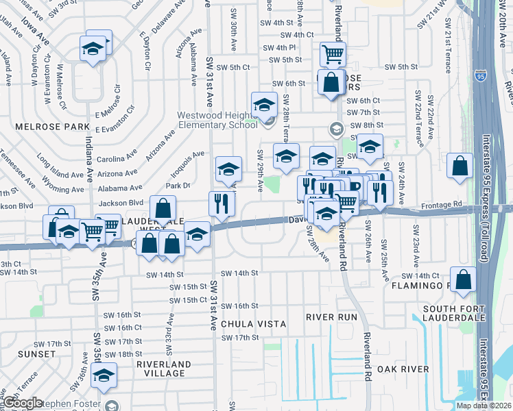 map of restaurants, bars, coffee shops, grocery stores, and more near 1167 Southwest 29th Avenue in Fort Lauderdale