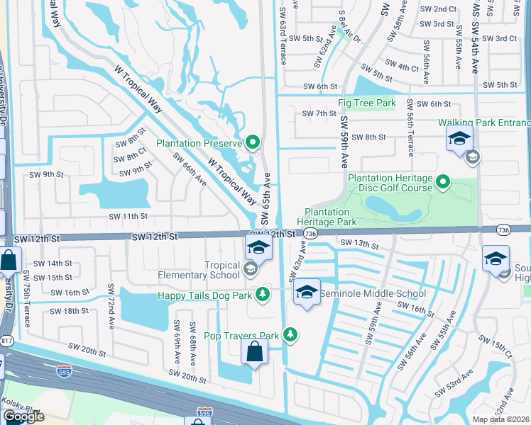 map of restaurants, bars, coffee shops, grocery stores, and more near 1079 East Tropical Way in Plantation