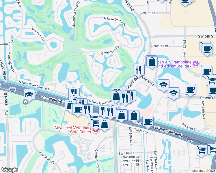 map of restaurants, bars, coffee shops, grocery stores, and more near 920 East Coco Plum Circle in Plantation