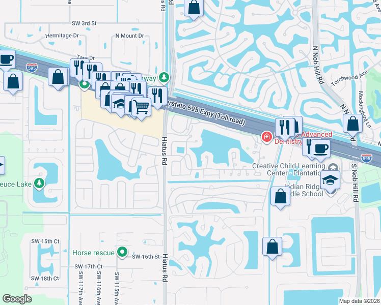 map of restaurants, bars, coffee shops, grocery stores, and more near 11120 Southwest 9th Place in Davie