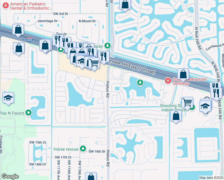 map of restaurants, bars, coffee shops, grocery stores, and more near 962 Southwest 112th Way in Davie
