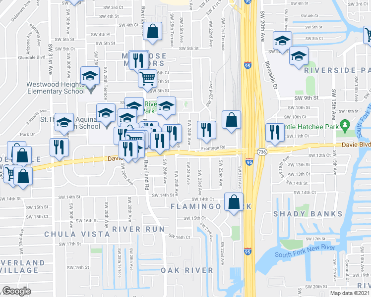 map of restaurants, bars, coffee shops, grocery stores, and more near 1161 Southwest 25th Avenue in Fort Lauderdale