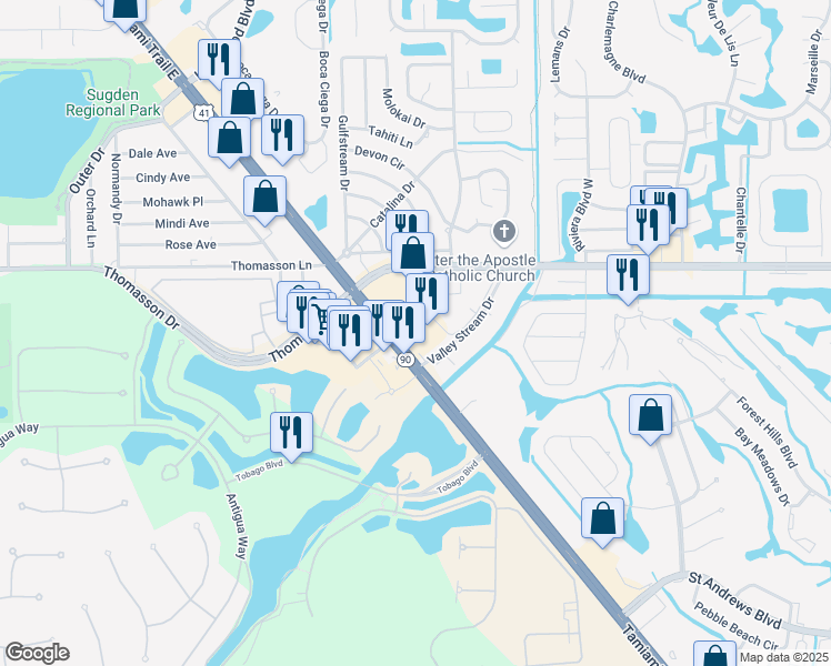 map of restaurants, bars, coffee shops, grocery stores, and more near 5019 Tamiami Trail East in Naples