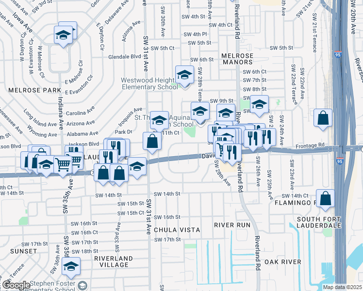map of restaurants, bars, coffee shops, grocery stores, and more near 1206 Southwest 29th Terrace in Fort Lauderdale