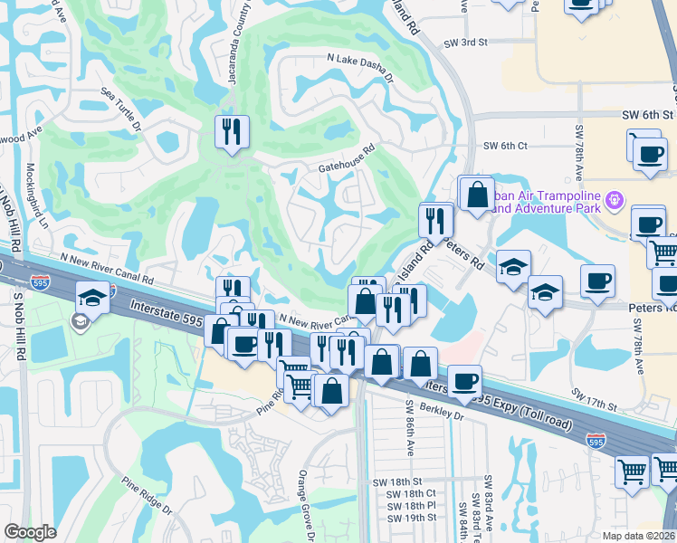 map of restaurants, bars, coffee shops, grocery stores, and more near 920 East Coco Plum Circle in Plantation