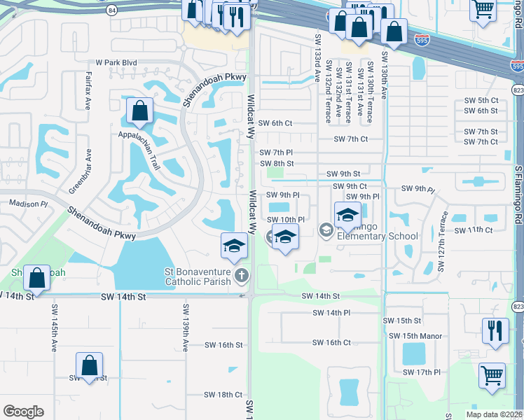 map of restaurants, bars, coffee shops, grocery stores, and more near 950 Southwest 135th Way in Sunrise