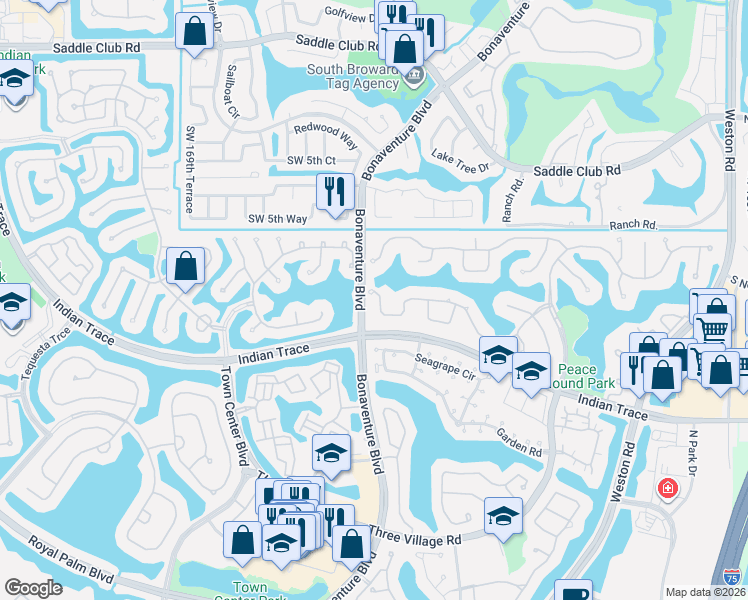 map of restaurants, bars, coffee shops, grocery stores, and more near 1201 Manor Drive South in Weston