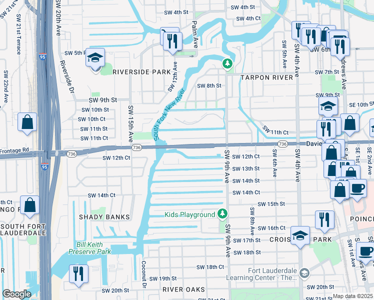map of restaurants, bars, coffee shops, grocery stores, and more near 1200 Southwest 12th Street in Fort Lauderdale