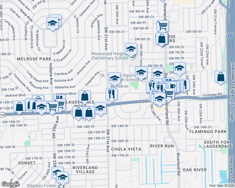 map of restaurants, bars, coffee shops, grocery stores, and more near 2960 Southwest 11th Court in Fort Lauderdale