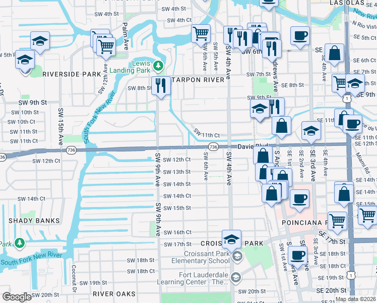 map of restaurants, bars, coffee shops, grocery stores, and more near 1142 Southwest 8th Terrace in Fort Lauderdale