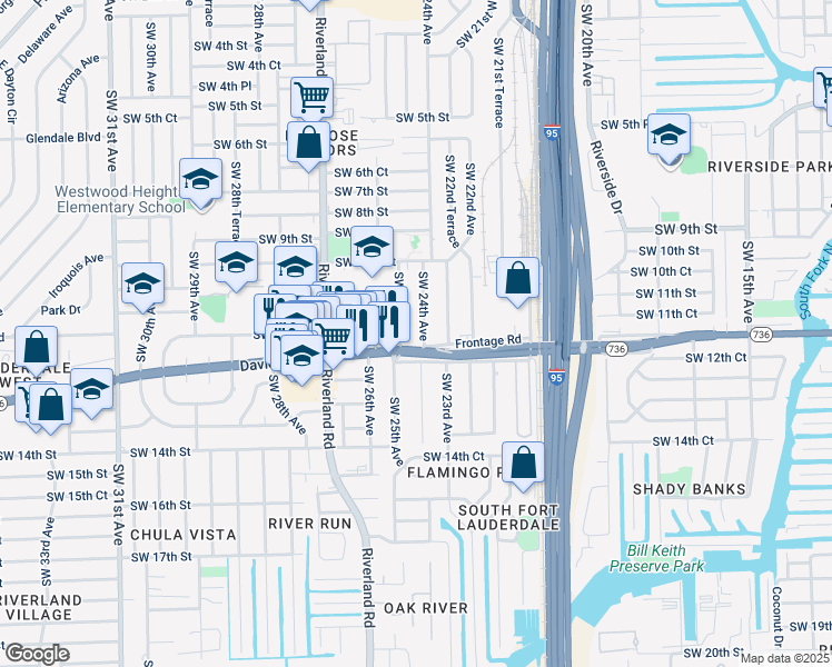 map of restaurants, bars, coffee shops, grocery stores, and more near 1161 Southwest 25th Avenue in Fort Lauderdale