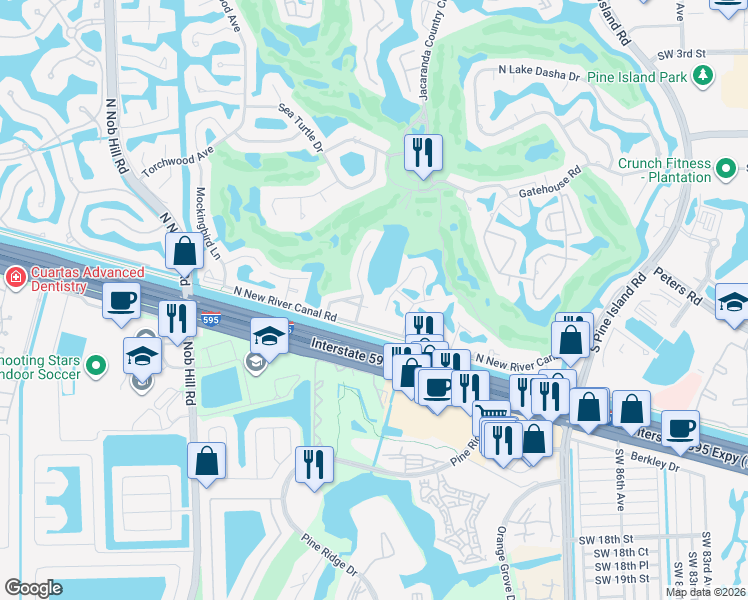 map of restaurants, bars, coffee shops, grocery stores, and more near 9361 Park Lane in Plantation