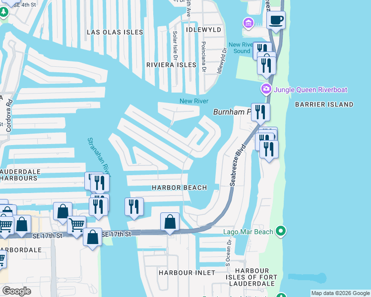 map of restaurants, bars, coffee shops, grocery stores, and more near 36 Isla Bahia Drive in Fort Lauderdale