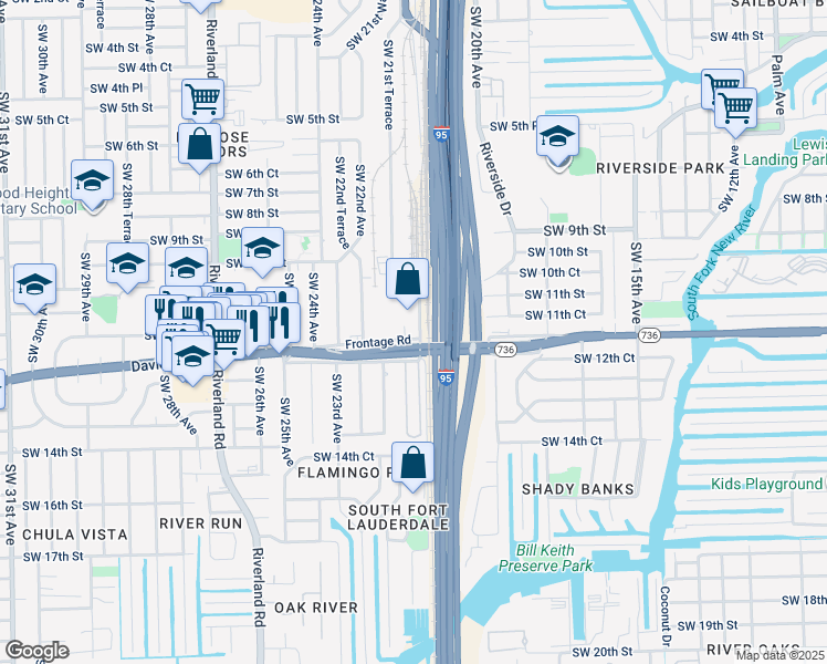 map of restaurants, bars, coffee shops, grocery stores, and more near 2101 Davie Boulevard in Fort Lauderdale