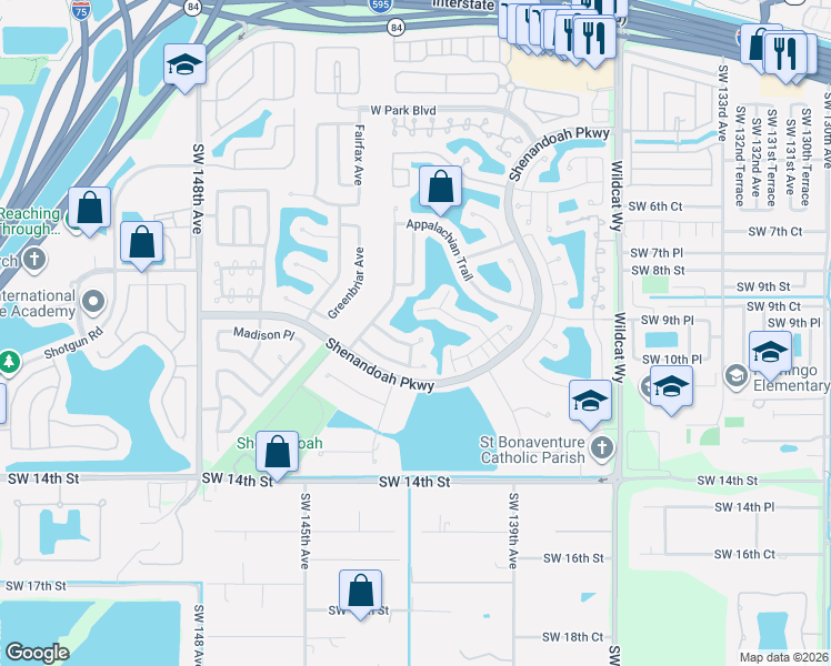 map of restaurants, bars, coffee shops, grocery stores, and more near 14121 Summerville Place in Davie