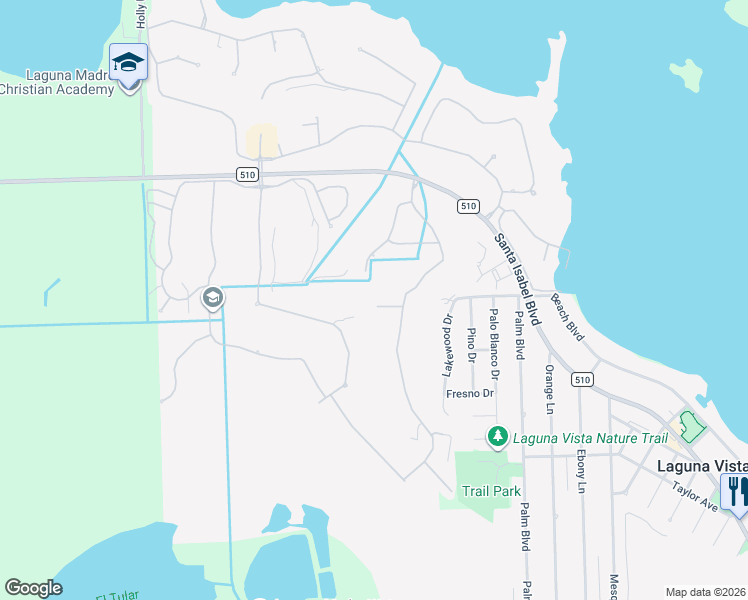 map of restaurants, bars, coffee shops, grocery stores, and more near 10 Bethpage Court in Laguna Vista