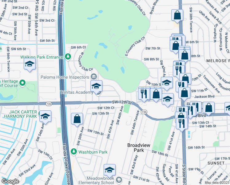 map of restaurants, bars, coffee shops, grocery stores, and more near 4710 Southwest 11th Street in Plantation