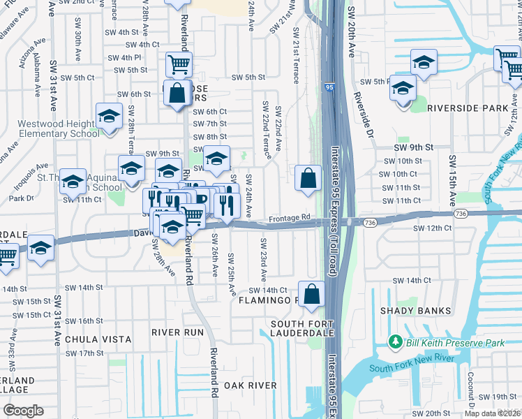 map of restaurants, bars, coffee shops, grocery stores, and more near 1117 Southwest 22nd Terrace in Fort Lauderdale