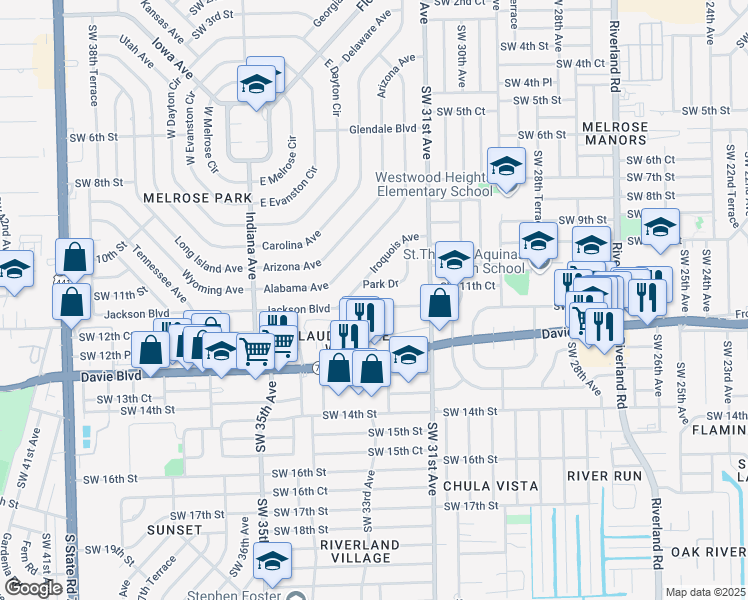 map of restaurants, bars, coffee shops, grocery stores, and more near 3221 Jackson Boulevard in Fort Lauderdale