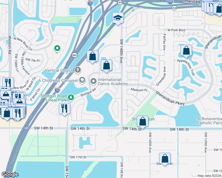 map of restaurants, bars, coffee shops, grocery stores, and more near 973 Southwest 149th Way in Sunrise
