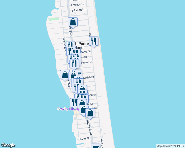 map of restaurants, bars, coffee shops, grocery stores, and more near 3201 Gulf Boulevard in South Padre Island