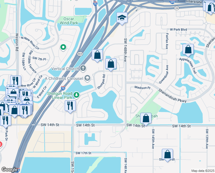 map of restaurants, bars, coffee shops, grocery stores, and more near 15013 Southwest 10th Street in Sunrise