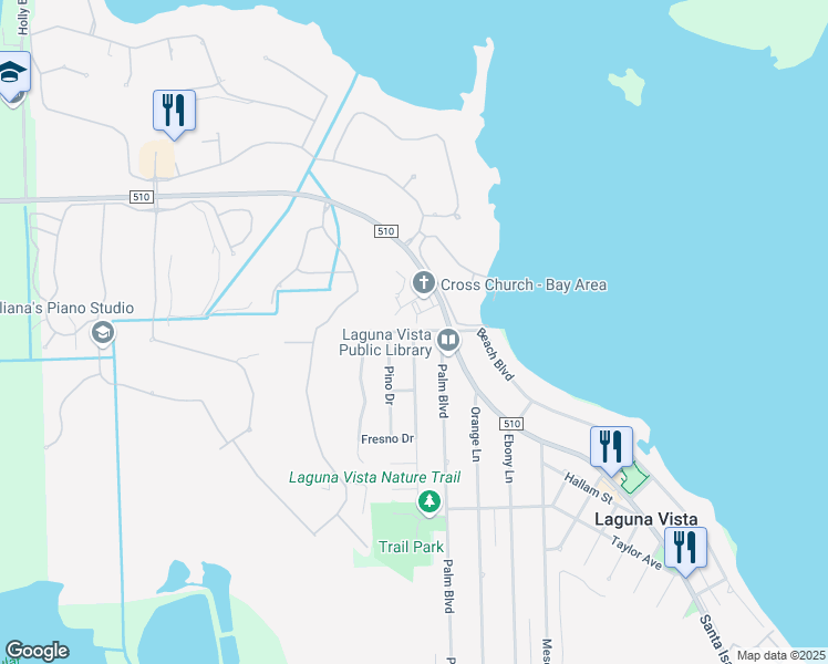 map of restaurants, bars, coffee shops, grocery stores, and more near 1414 Palo Blanco Drive in Port Isabel
