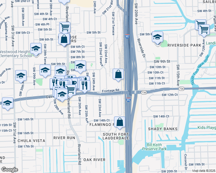 map of restaurants, bars, coffee shops, grocery stores, and more near 1116 Southwest 22nd Avenue in Fort Lauderdale