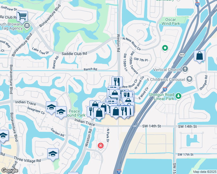 map of restaurants, bars, coffee shops, grocery stores, and more near 1109 Waterbrook Lane in Weston