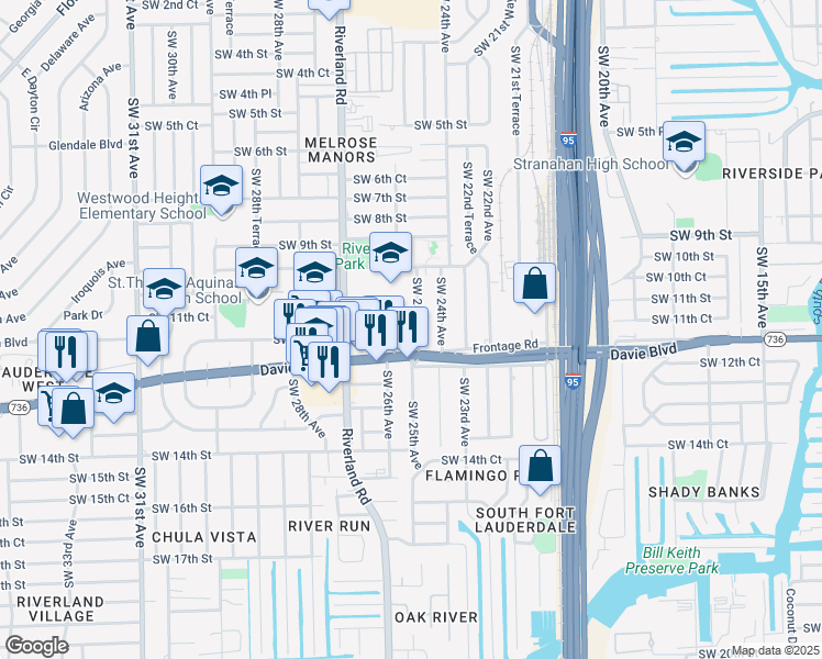 map of restaurants, bars, coffee shops, grocery stores, and more near 1161 Southwest 25th Avenue in Fort Lauderdale