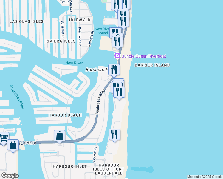 map of restaurants, bars, coffee shops, grocery stores, and more near 1214 Seabreeze Boulevard in Fort Lauderdale