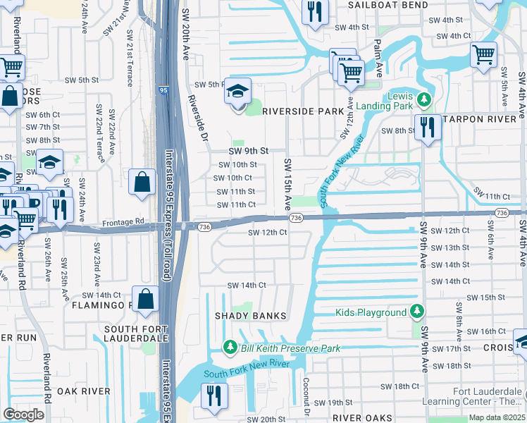 map of restaurants, bars, coffee shops, grocery stores, and more near 1175 Southwest 16th Avenue in Fort Lauderdale