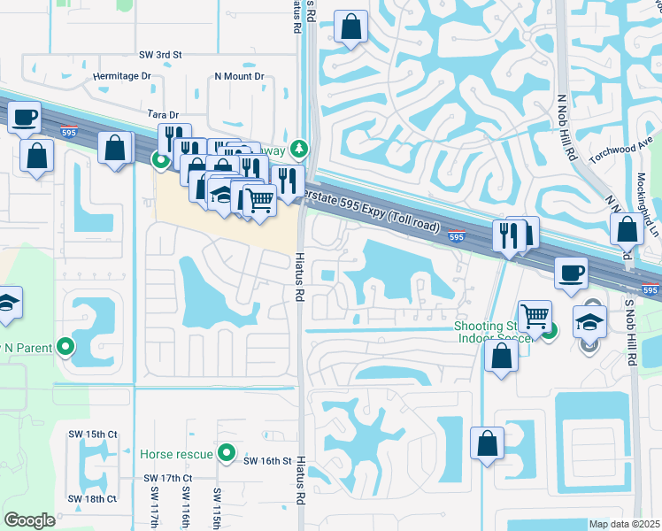 map of restaurants, bars, coffee shops, grocery stores, and more near 11120 Southwest 9th Place in Davie