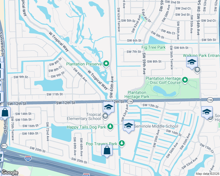 map of restaurants, bars, coffee shops, grocery stores, and more near 1079 East Tropical Way in Plantation