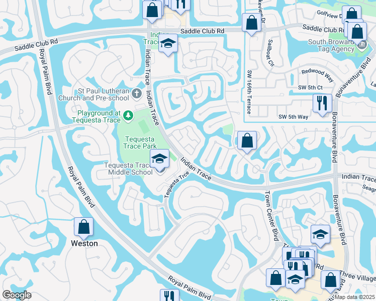 map of restaurants, bars, coffee shops, grocery stores, and more near 827 Garnet Circle in Weston