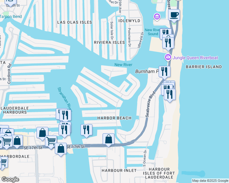 map of restaurants, bars, coffee shops, grocery stores, and more near 36 Isla Bahia Drive in Fort Lauderdale