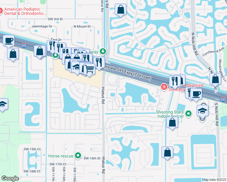 map of restaurants, bars, coffee shops, grocery stores, and more near 11120 Southwest 9th Place in Davie