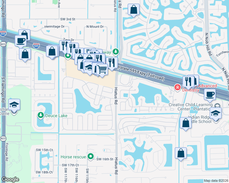 map of restaurants, bars, coffee shops, grocery stores, and more near 962 Southwest 112th Way in Davie