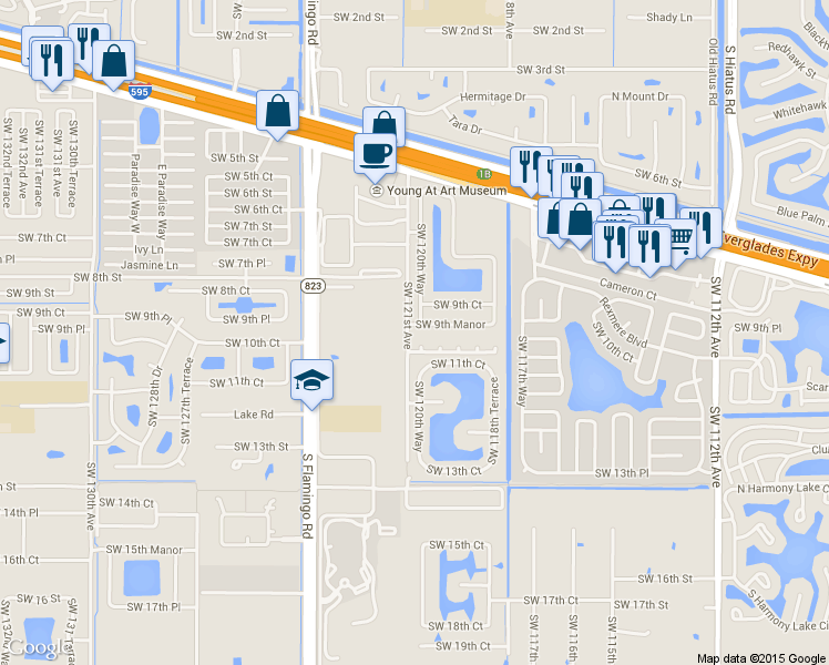 map of restaurants, bars, coffee shops, grocery stores, and more near 12004 Southwest 9th Manor in Davie