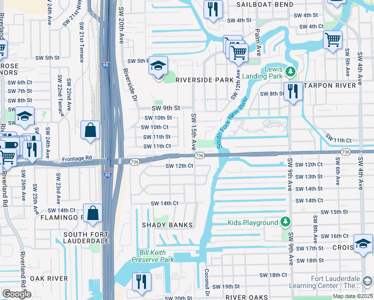 map of restaurants, bars, coffee shops, grocery stores, and more near 1451 Southwest 11th Place in Fort Lauderdale