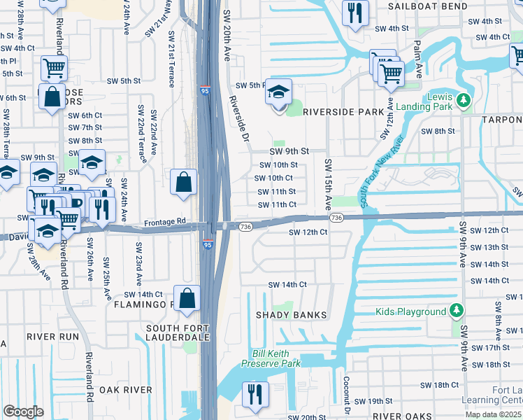map of restaurants, bars, coffee shops, grocery stores, and more near 1820 Southwest 11th Court in Fort Lauderdale