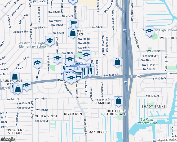 map of restaurants, bars, coffee shops, grocery stores, and more near 1161 Southwest 25th Avenue in Fort Lauderdale