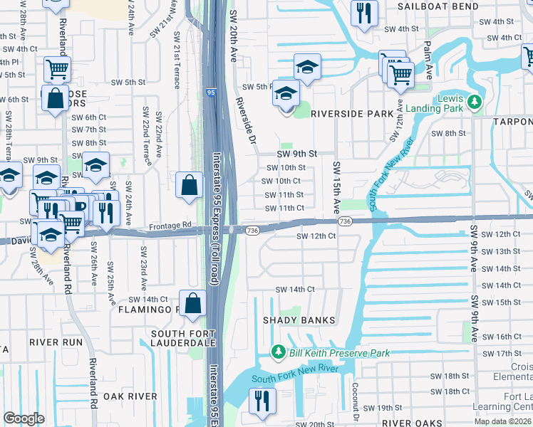 map of restaurants, bars, coffee shops, grocery stores, and more near 1816 Southwest 11th Court in Fort Lauderdale