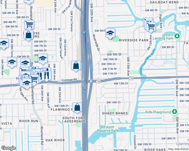 map of restaurants, bars, coffee shops, grocery stores, and more near 1916 Southwest 11th Court in Fort Lauderdale