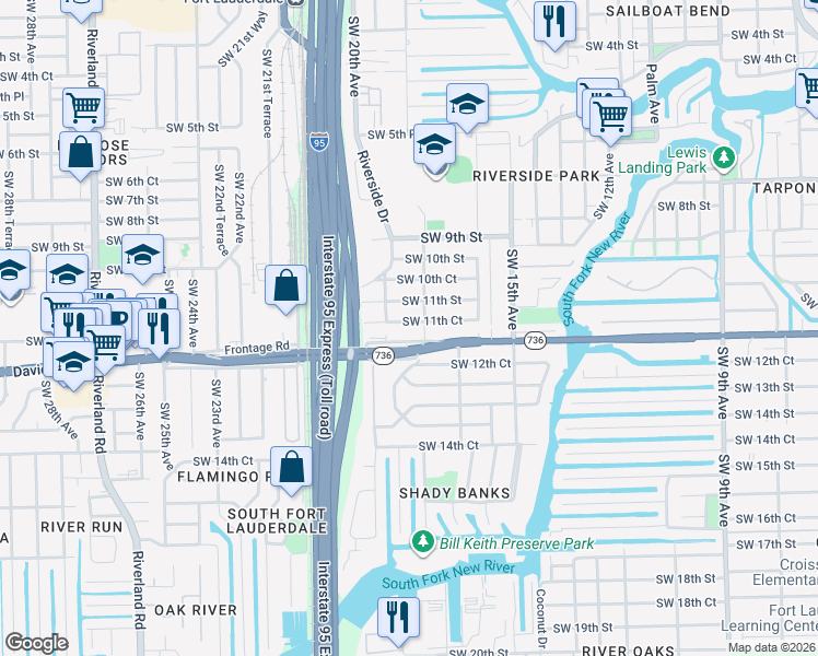 map of restaurants, bars, coffee shops, grocery stores, and more near 1820 Southwest 11th Court in Fort Lauderdale