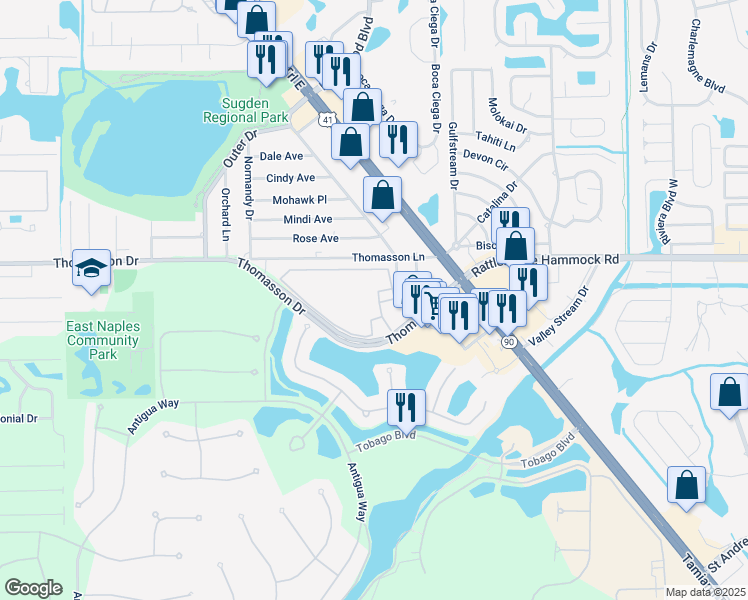 map of restaurants, bars, coffee shops, grocery stores, and more near 4385 Petal Drive in Naples